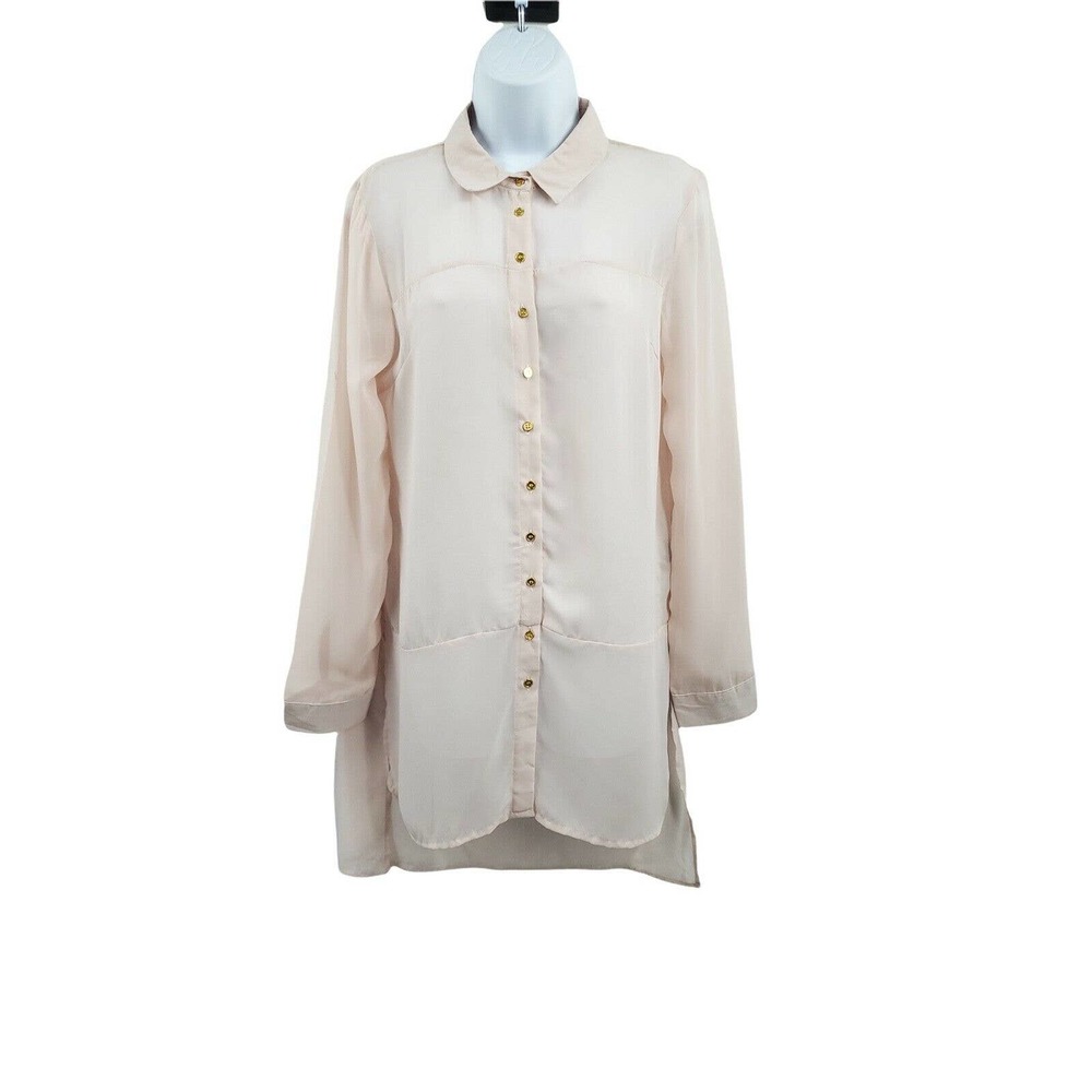 PAPER-TEE WOMENS SIZE MEDIUM BUTTON FRONT SHEER PINK DRESS